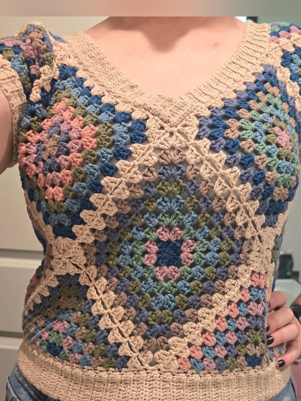 Handmade Crochet Granny Square Tshirt.